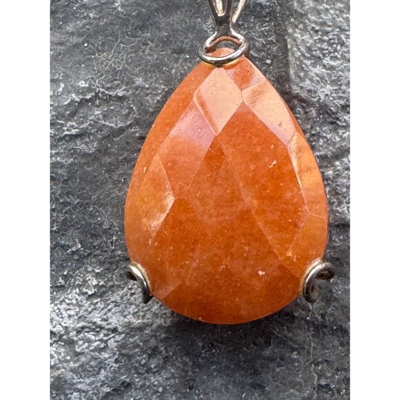 Orange Aventurine Teardrop Pendant With Ornate Silver Bail 1.5 Inch Length Handc - Picture 2 of 4